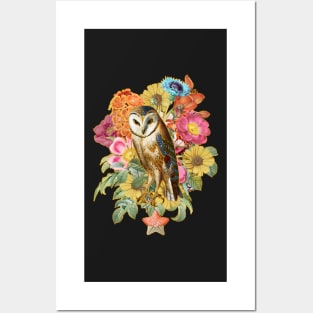 Vintage Owl with Flowers Posters and Art